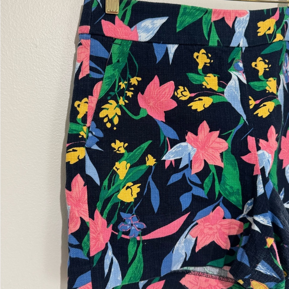 J. Crew Navy Floral High-Rise Women's Shorts Basketweave Size 6 Zip Side Pockets - Picture 4 of 9